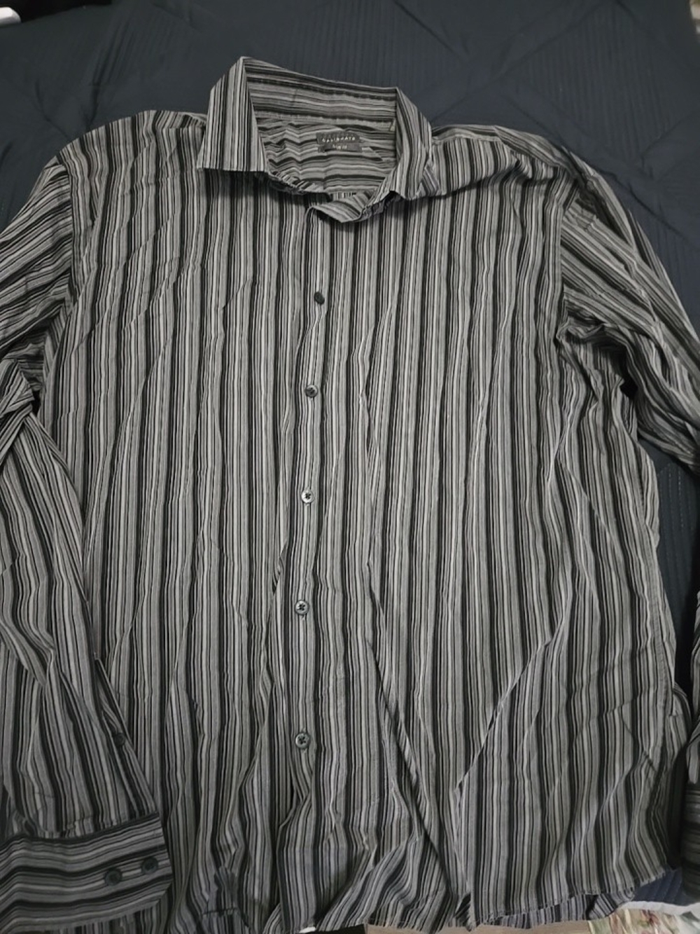 C2 by Calibrate Black and Gray Vertical Stripe Dress Shirt